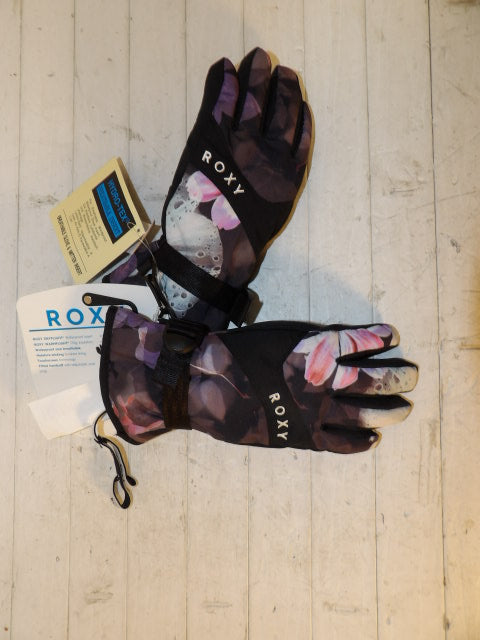 Women's Roxy Size Medium Black Gloves - Black / Floral
