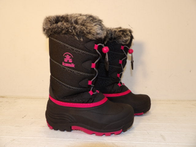 Youth Kamik Black Snow Boots - Black / Pink - Size 2.0