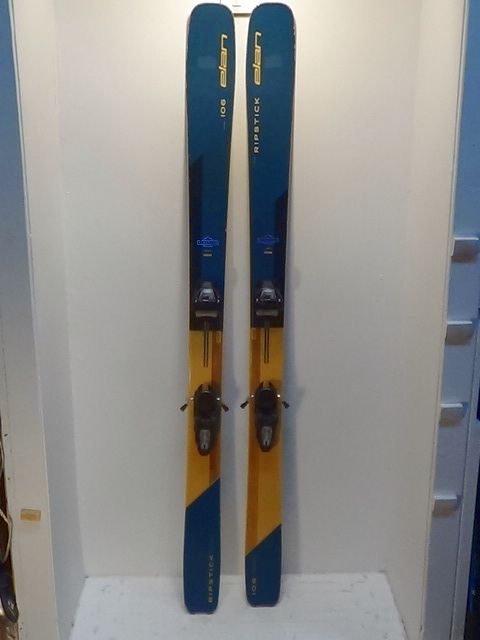 Mens Elan Rip Stick 106 w/ Griffon Size 188cm Downhill Skis - Blue / Yellow